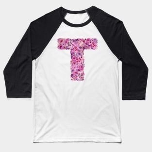 Pink Floral Letter T Baseball T-Shirt